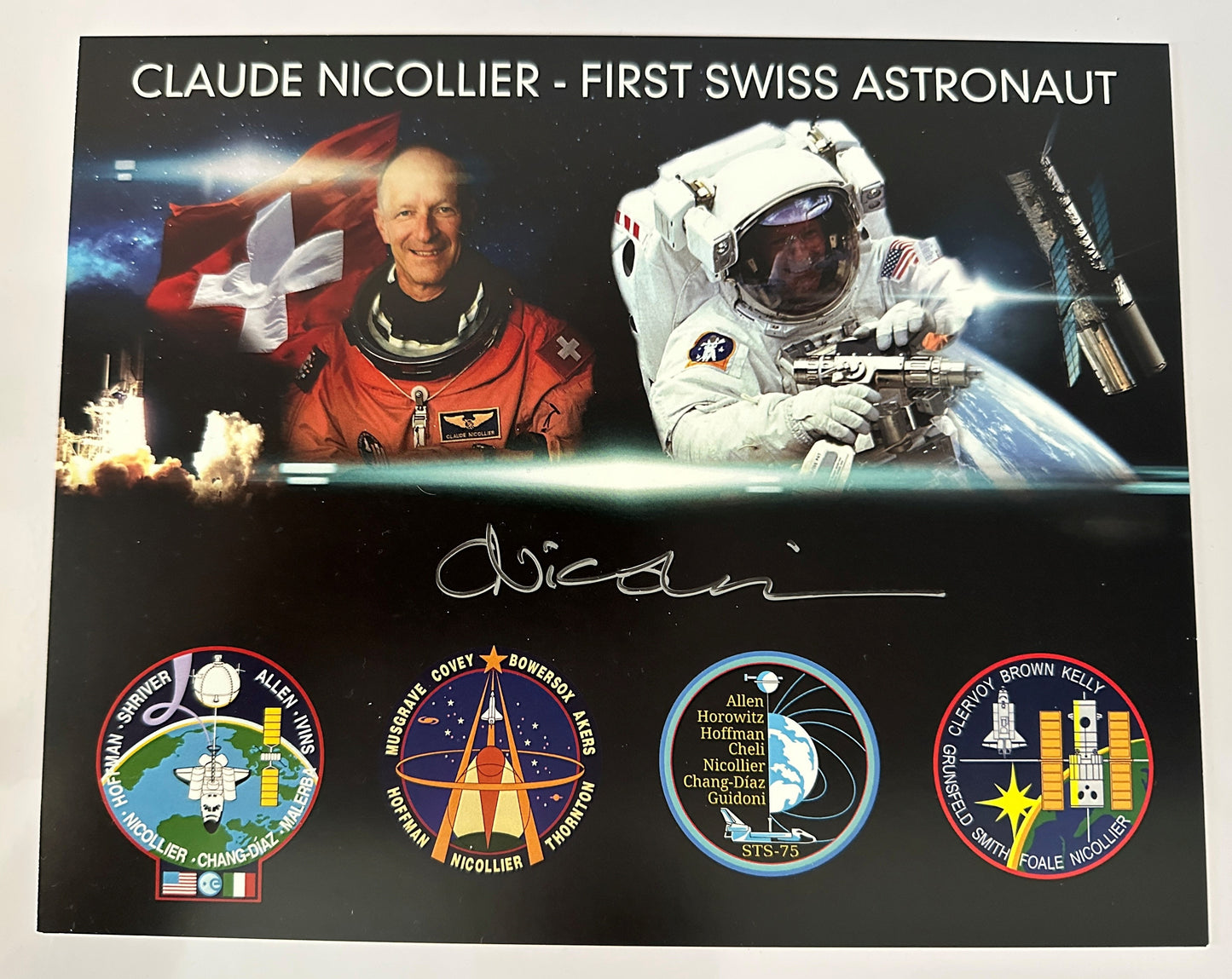 Astronaut Claude Nicollier hand-signed 10x8'' photo