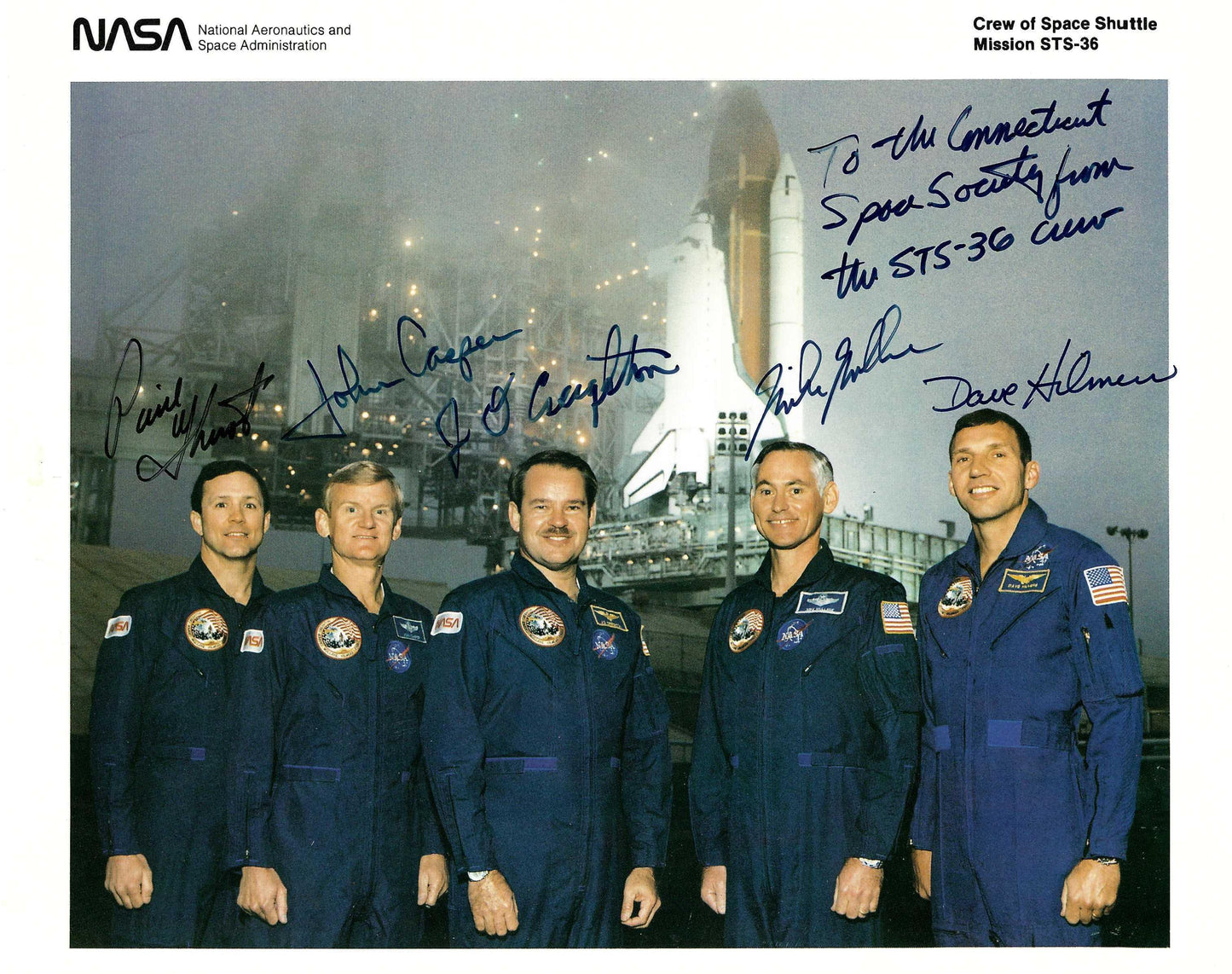 Space Shuttle mission STS-36 crew handsigned NASA litho