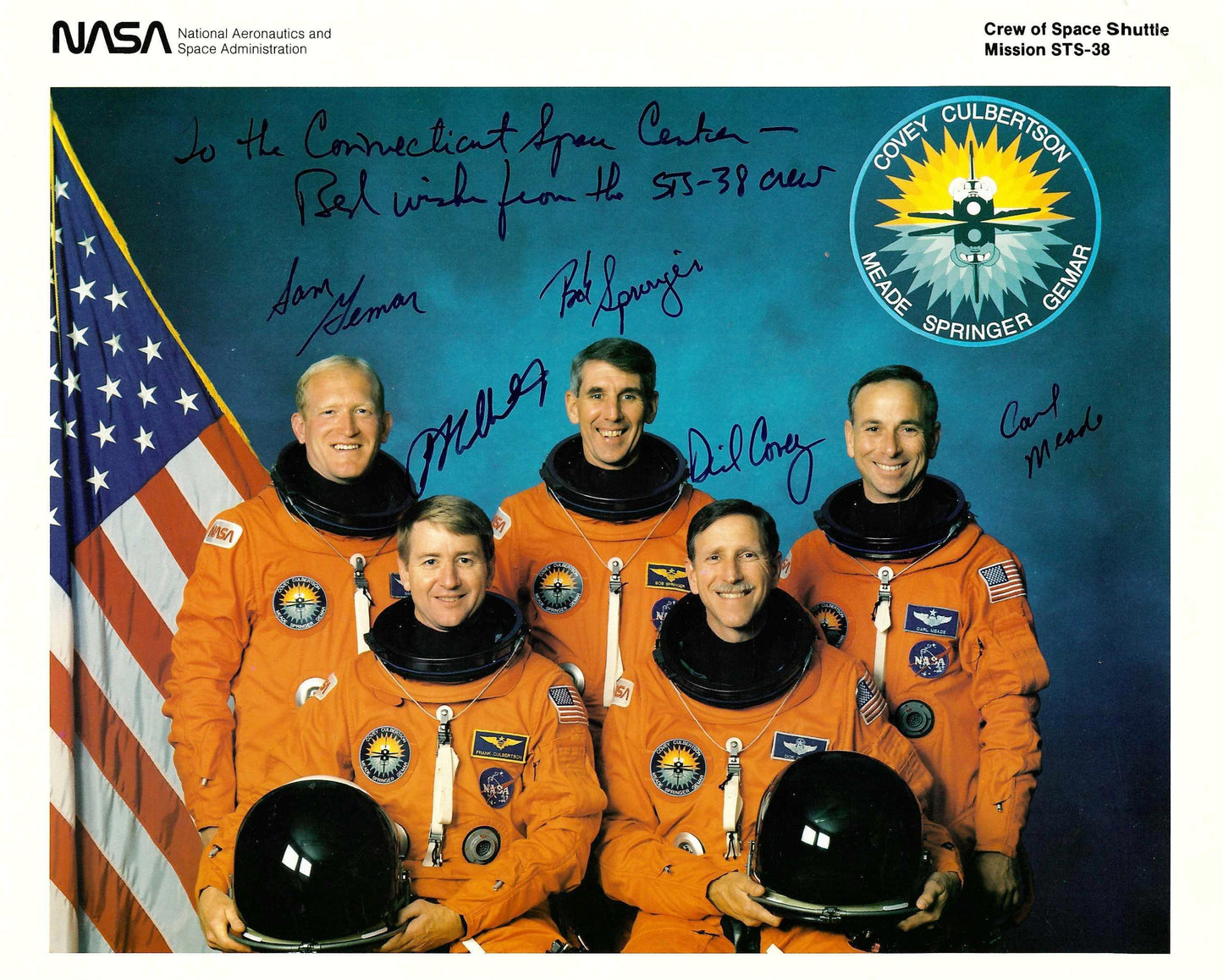 Space Shuttle mission STS-38 crew handsigned NASA litho