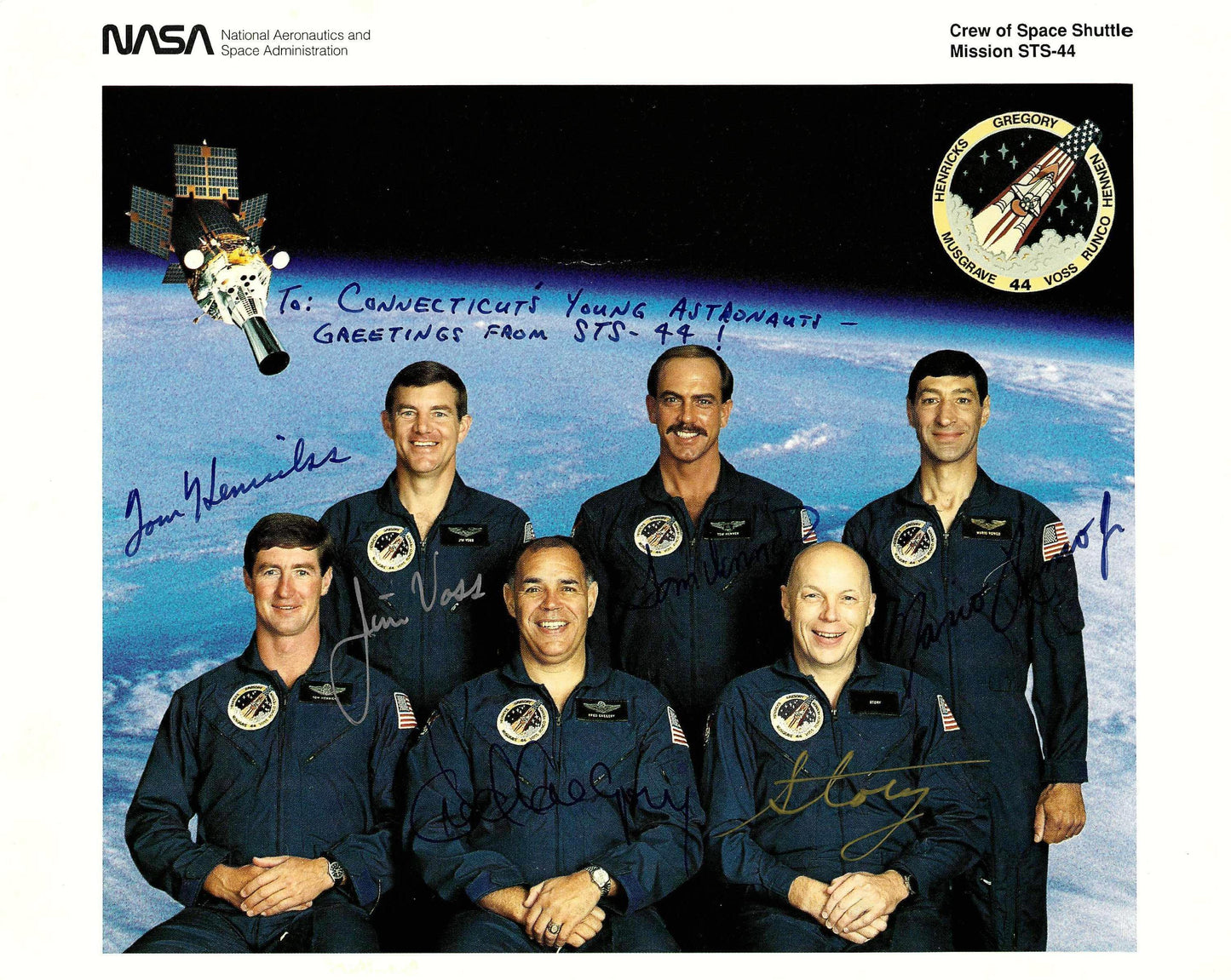 Space Shuttle mission STS-44 crew handsigned NASA litho