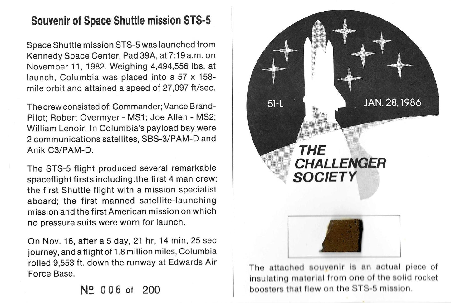 STS-5 flown SRB artifact - The Challenger Society