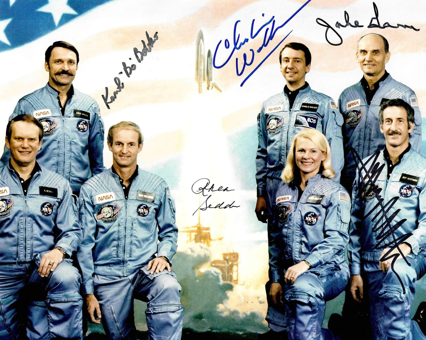 Space Shuttle mission STS-51-D crew 8x10'' photo - handsigned by Walker, Bobko, Seddon, Hoffman & Garn
