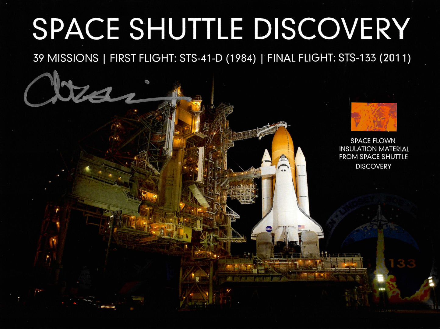 Space Shuttle Discovery flown artifact presentation - hand-signed by Claude Nicollier
