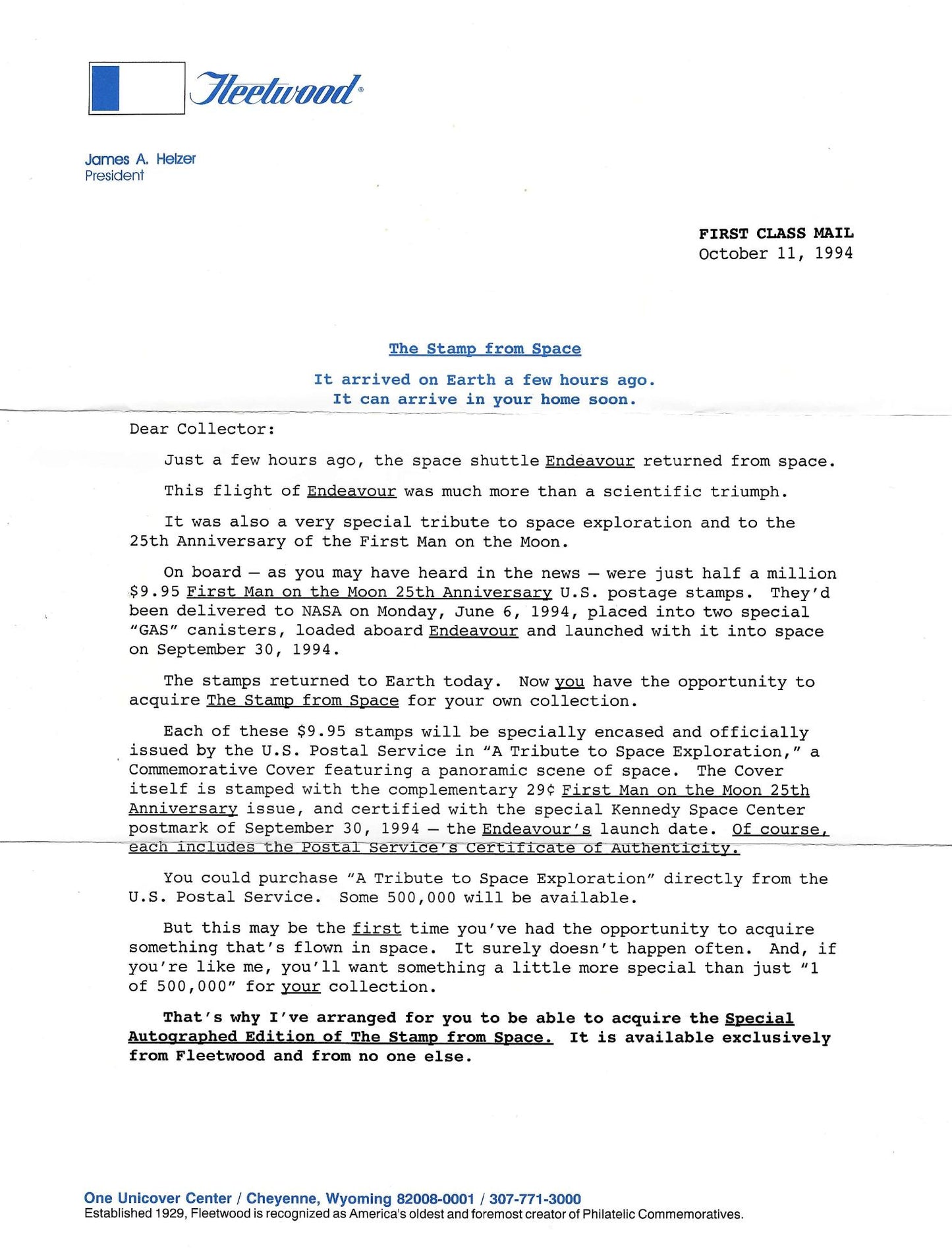 STS-68 flown 'Apollo 11 25th anniversary' stamp