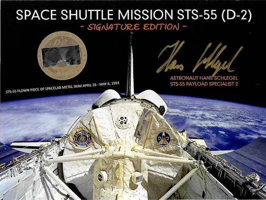STS-55 flown artifact presentation #1 - hand-signed by Hans Schegel