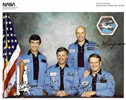 STS-6 signed crew portrait. It is an Autopen.