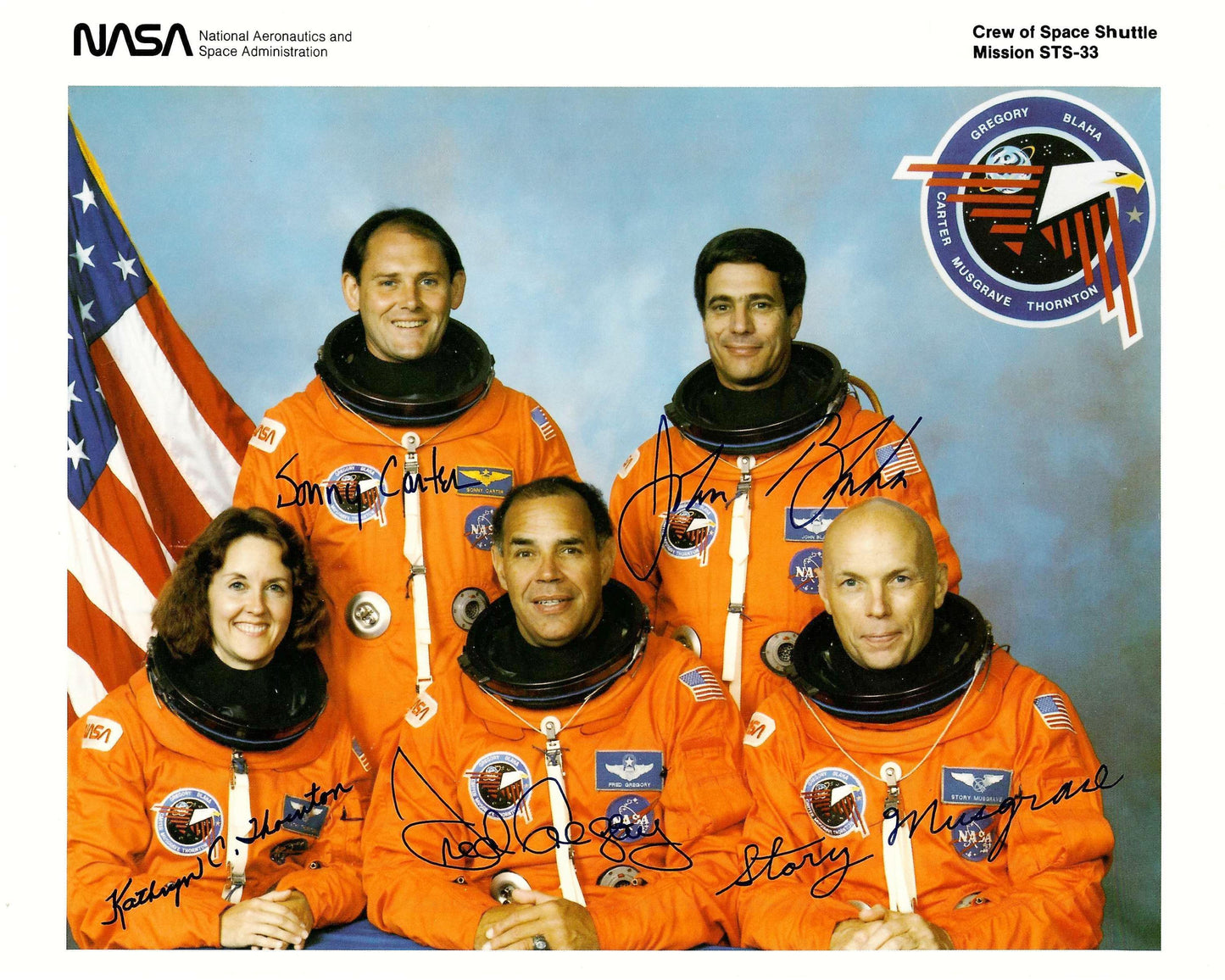 Space Shuttle mission STS-33 crew autopen-signed NASA litho