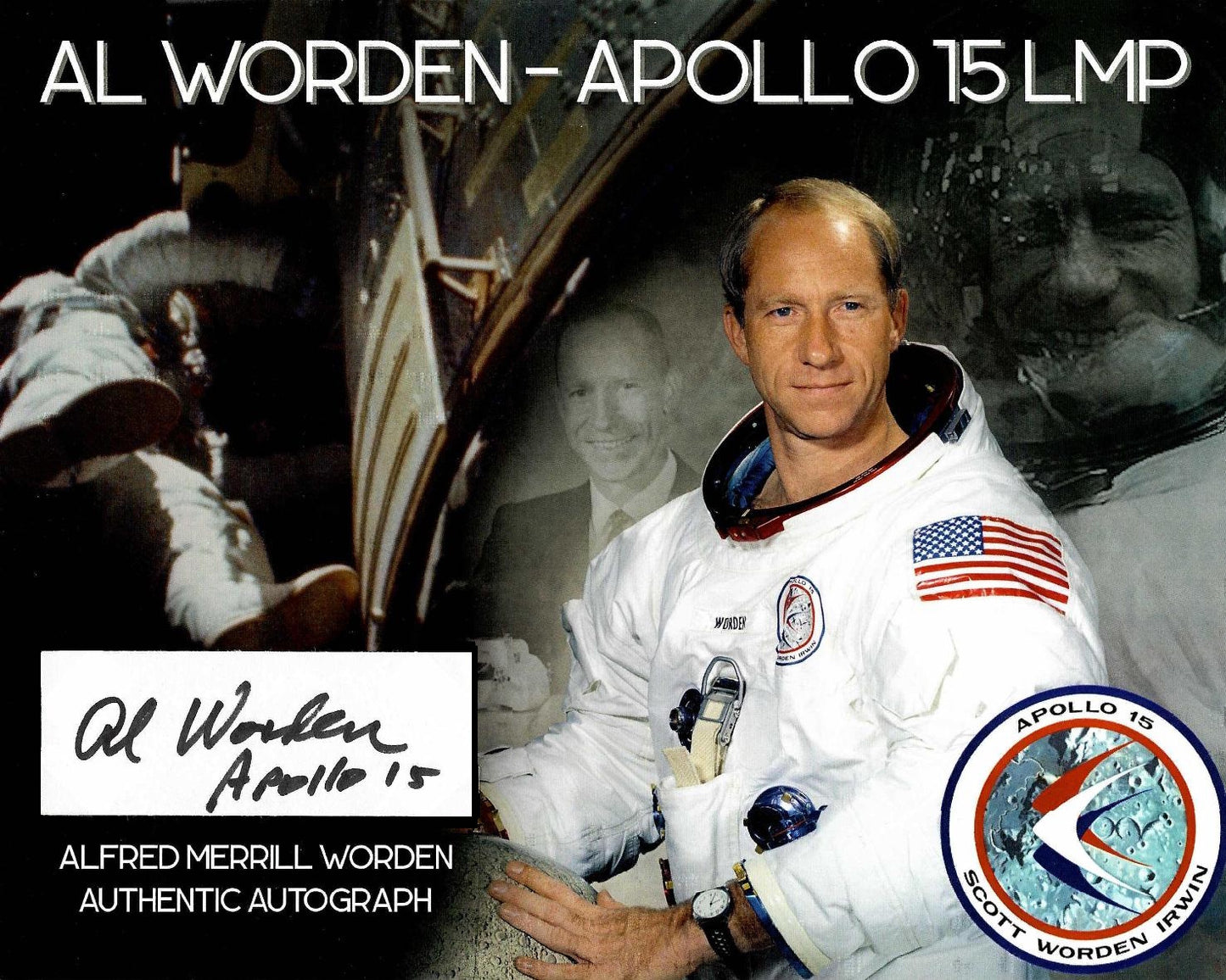 Astronaut Al Worden (Apollo 15 LMP) handsigned cut signature on presentation