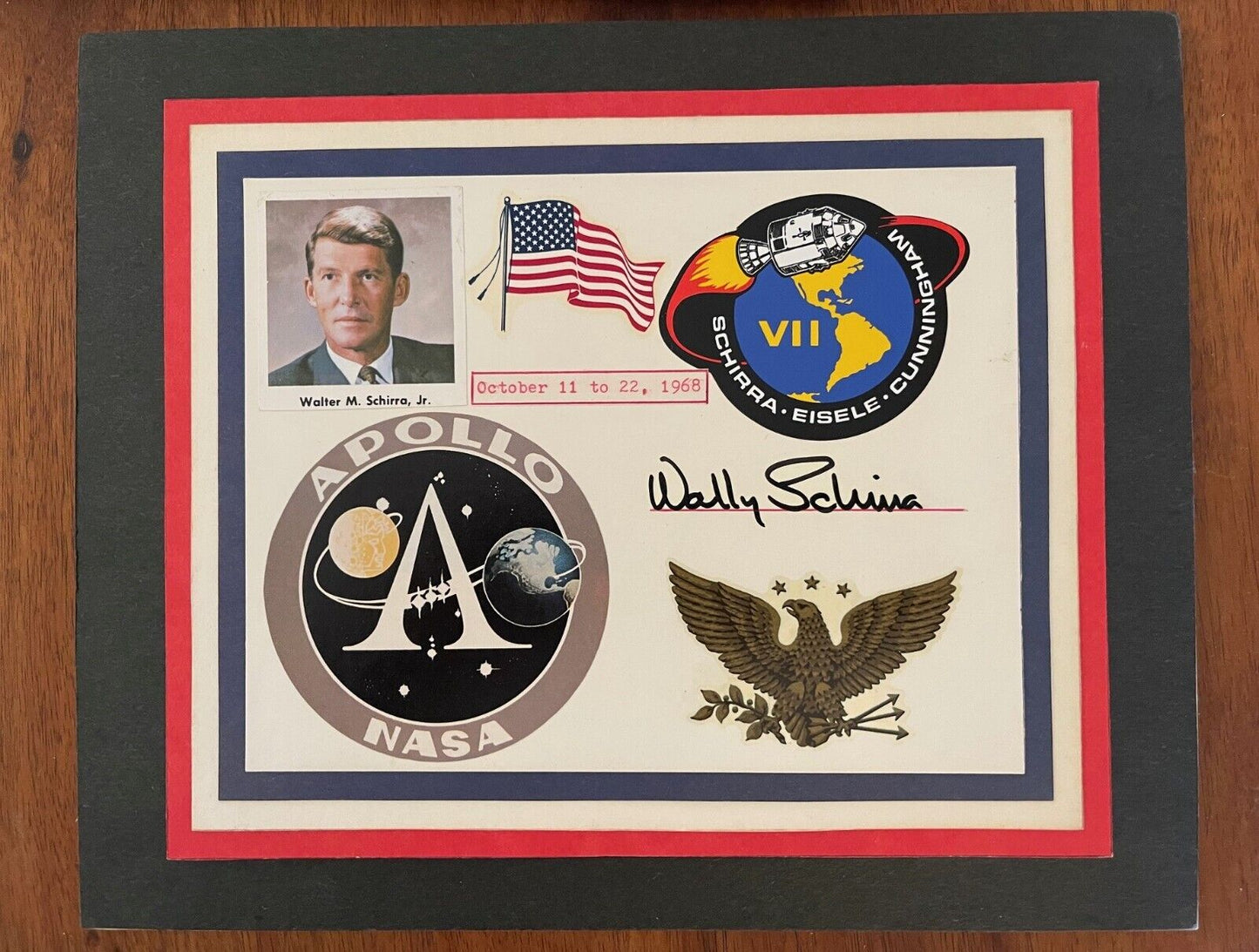 Apollo 7 collage signed by Wally Schirra
