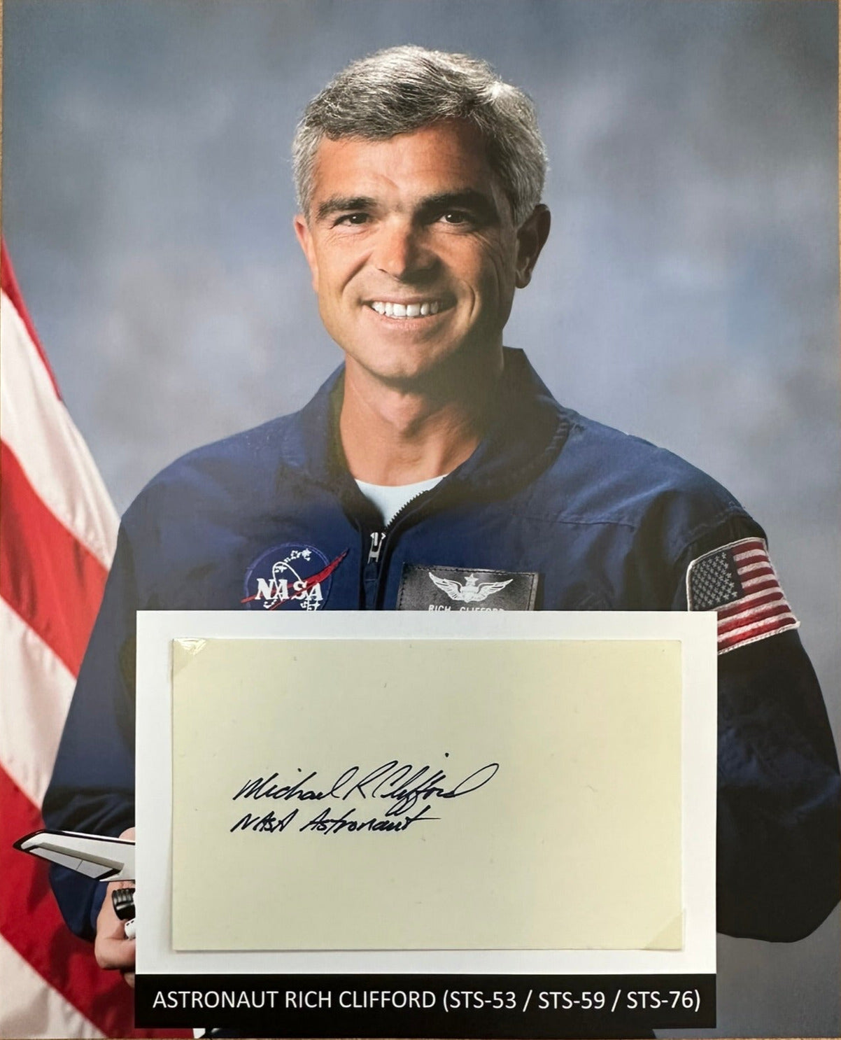 Astronaut Rich Clifford hand-signed 5x3'' index card on 8x10'' presentation