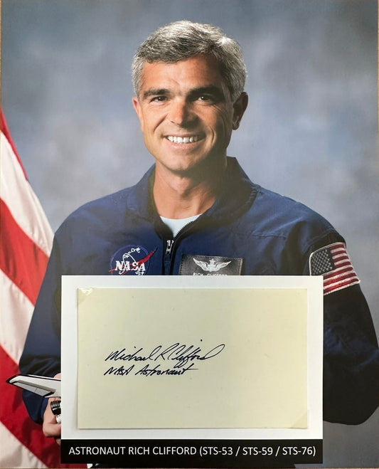 Astronaut Rich Clifford hand-signed 5x3'' index card on 8x10'' presentation