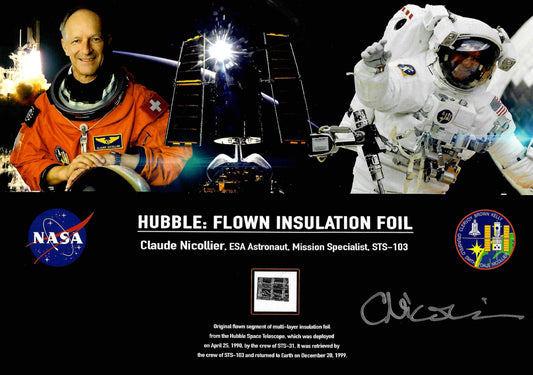 Hubble Space Telescope flown ultra-rare artifact presentation - hand-signed by Claude Nicollier