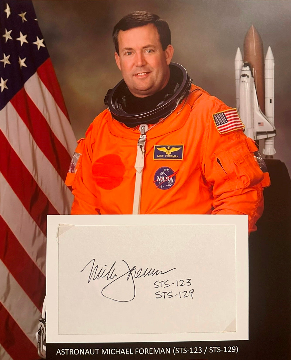 Mike Foreman Astronaut Michael Foreman hand-signed 5x3'' index card on 8x10'' prese ...