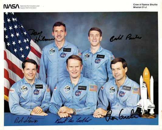 Space Shuttle mission STS-51-J crew handsigned NASA litho