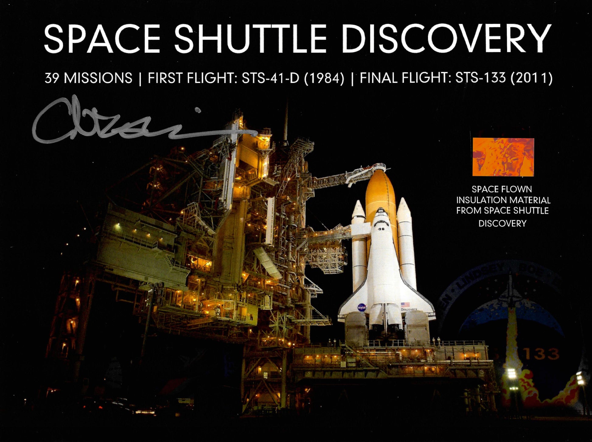 Space Shuttle Discovery flown artifact presentation - hand-signed by Claude Nicollier
