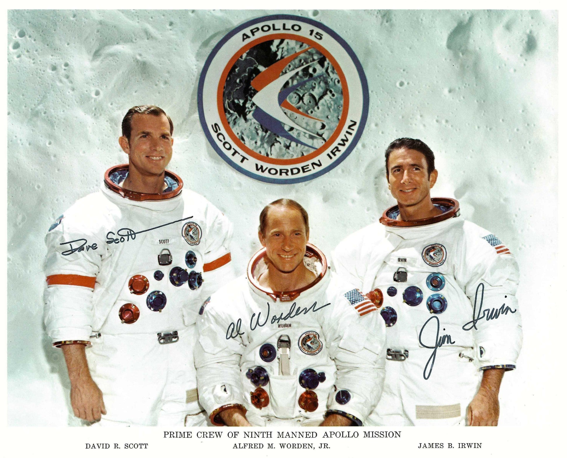 Apollo 15 crew autopen-signed 8x10'' official portrait