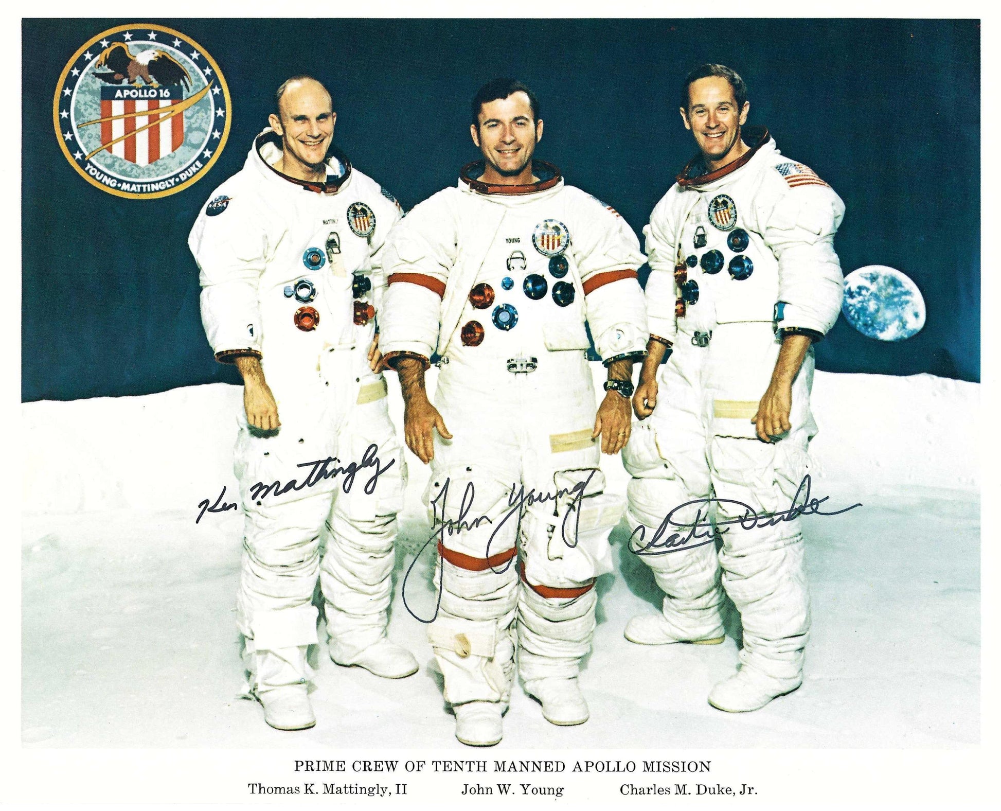 Apollo 16 crew autopen-signed 8x10'' official portrait