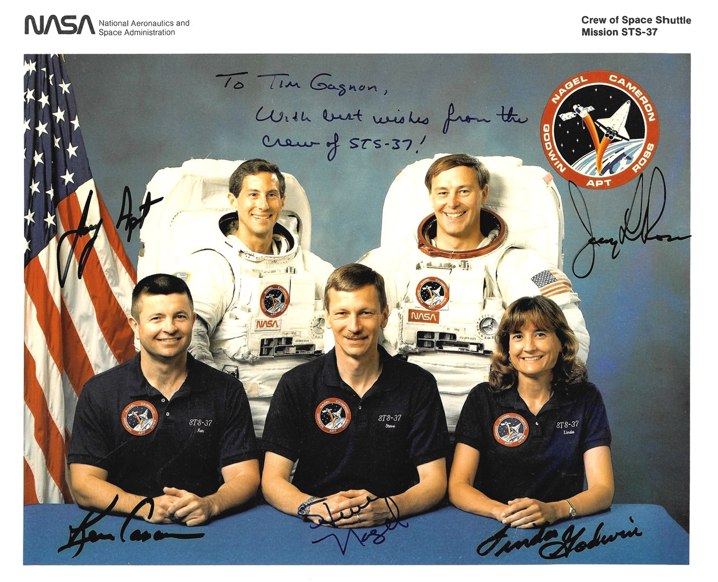 Space Shuttle mission STS-37 crew handsigned NASA litho