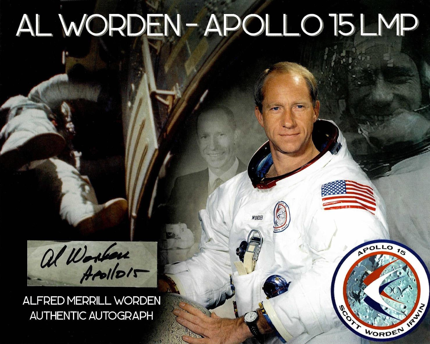 Astronaut Al Worden (Apollo 15 LMP) handsigned cut signature on presentation #3