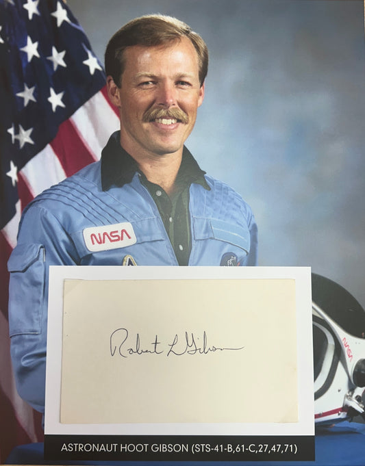 Astronaut Hoot Gibson hand-signed 5x3'' index card on 8x10'' presentation